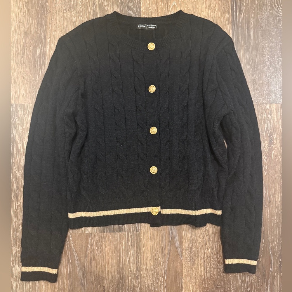 SHEIN Black Cardigan with Gold Buttons - Picture 3 of 8
